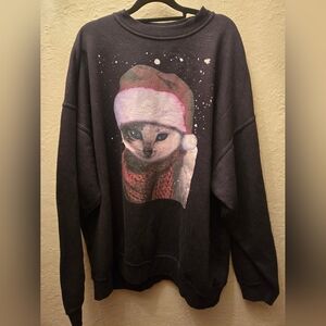 Funny Christmas Cat Sweatshirt Santa Kitty 4XL Oversized